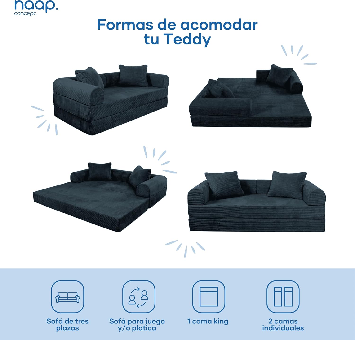 Sofá Cama Teddy Luxe | Diseño Convertible | Hecho 100% de Espuma | Comodidad y Versatilidad | 200x100x65 cm (Chocolate)