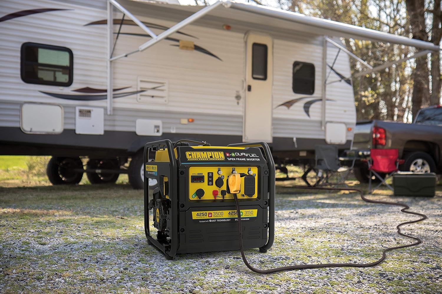 Champion Power Equipment 4250 W Dual Fuel RV Ready Portable Open Frame Inverter Generador con tecnología silenciosa