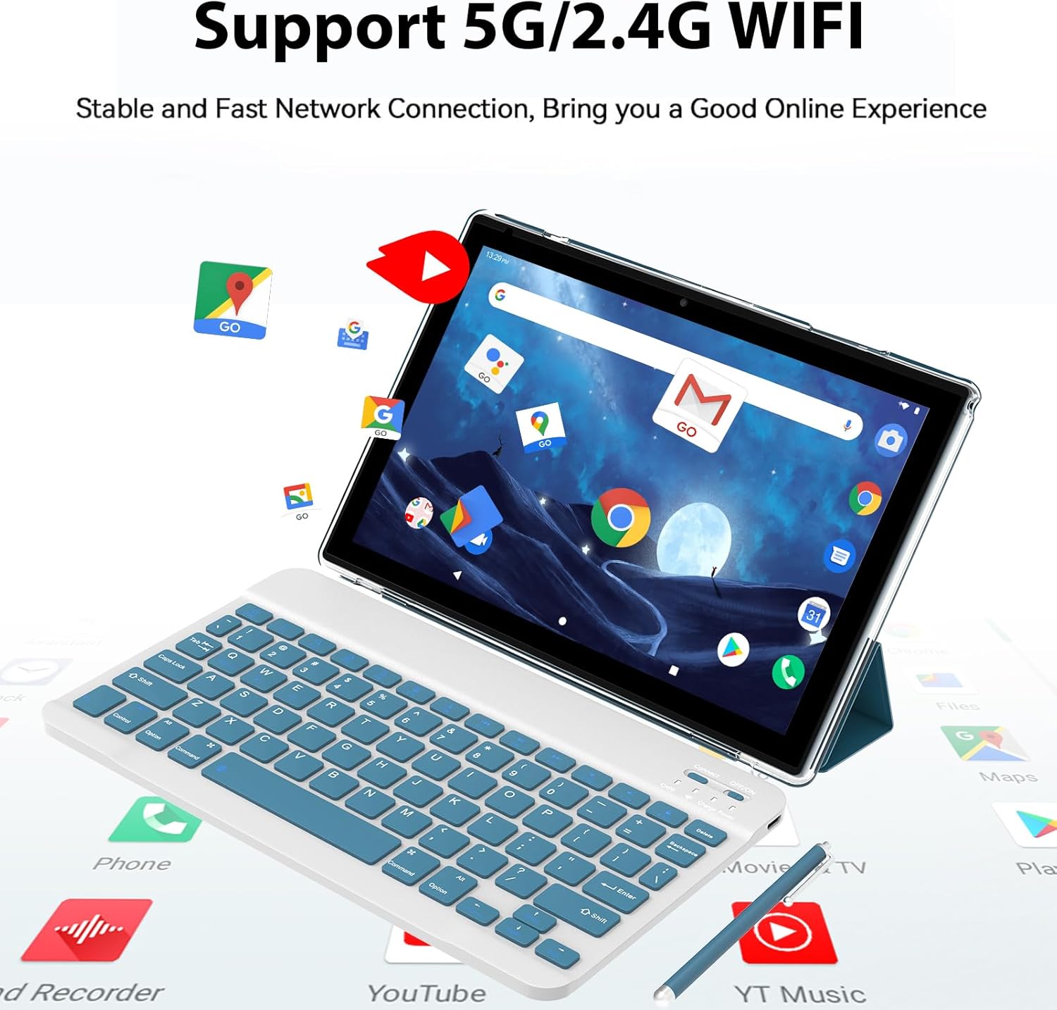 Tablet Android 15 de 10 pulgadas, 18 GB de RAM+128 GB de ROM/2 TB expandible, tabletas 2 en 1 con funda de teclado, lápiz capacitivo de mouse, procesador de cuatro núcleos de 2.0 GHz, visualización