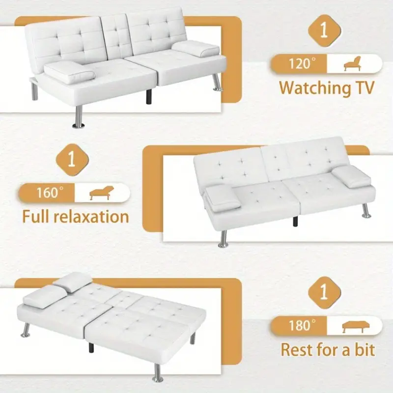 Sof&aacute; reclinable   de   sint&eacute;tica de 66 de   con portavasos detalles 2