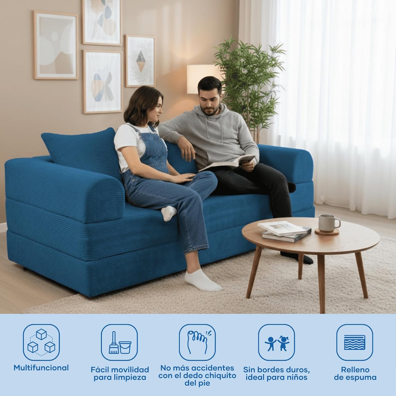 Sofá Cama Teddy Luxe | Diseño Convertible | Hecho 100% de Espuma | Comodidad y Versatilidad | 200x100x65 cm (Chocolate)