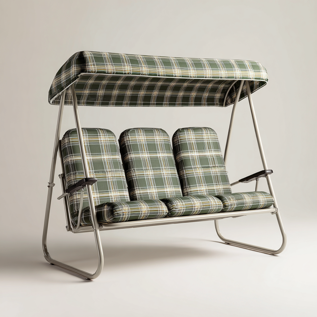 Dondolo de jardin 200x120x165 cm métal et tissu vert à carreaux - adapté à l'extérieur - design classique-Villaoliq