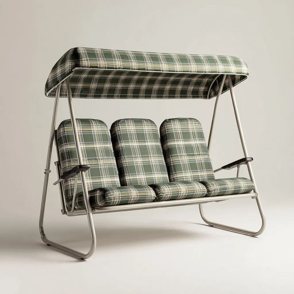 Dondolo de jardin 200x120x165 cm métal et tissu vert à carreaux - adapté à l'extérieur - design classique-Villaoliq