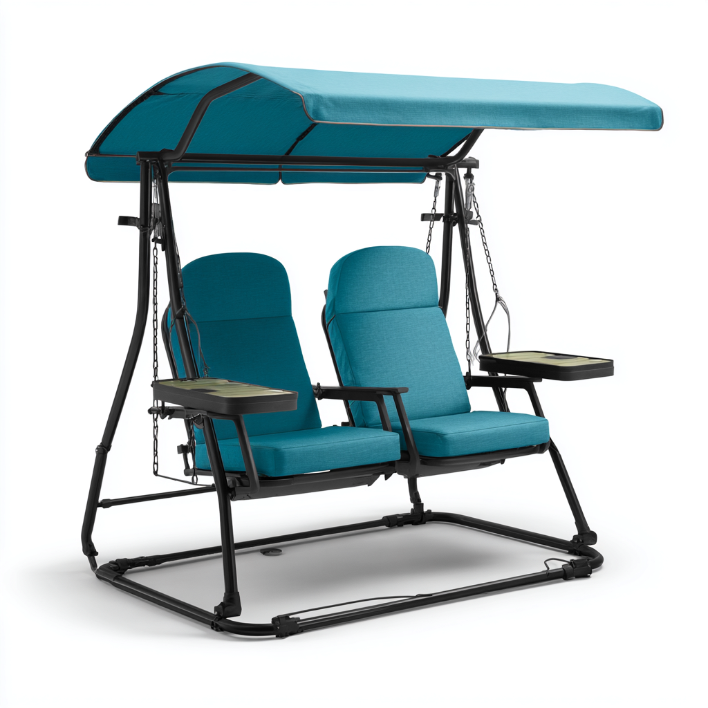 Dondolo de jardin 170x120x165 cm - noir-bleu turquoise - design moderne-Villaoliq