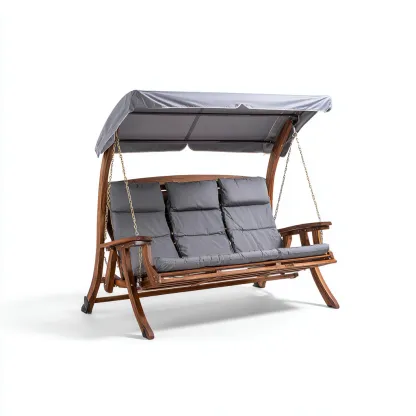 Dondolo de jardin Bois-Tissu 200x120x170 cm - Gris-Bois naturel - Style moderne-Villaoliq