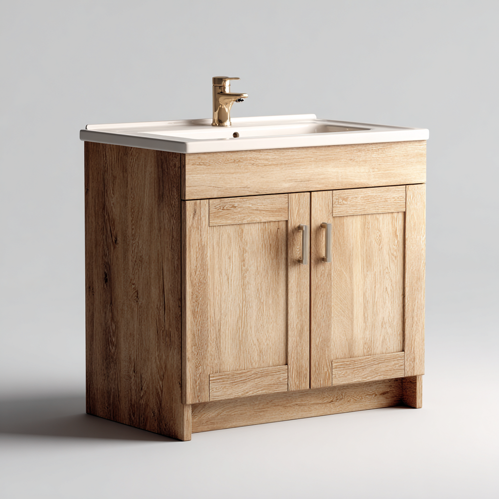 Meuble vasque en bois 60x45x85 cm - chêne clair - design moderne pour salle de bain-Villaoliq