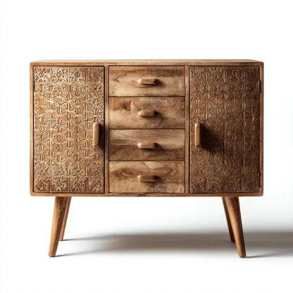 Commode bois sculpté 90x40x85 cm - marron - design artisanal-Villaoliq