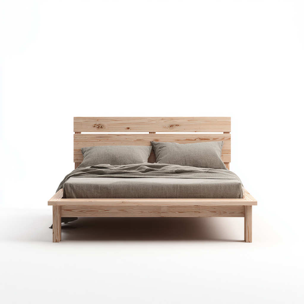 Lit double 200x160x90 cm bois naturel - adapté à la chambre - design minimaliste-Villaoliq