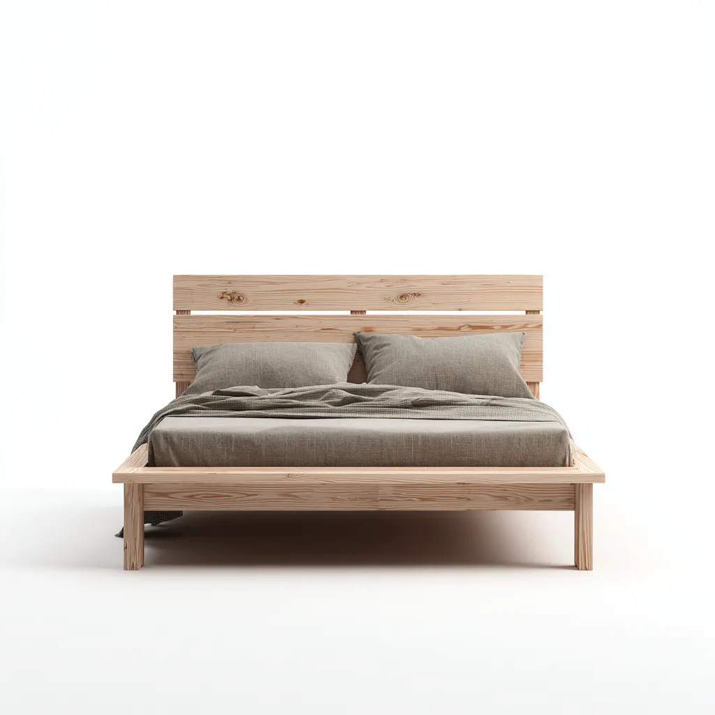 Lit double 200x160x90 cm bois naturel - adapté à la chambre - design minimaliste-Villaoliq