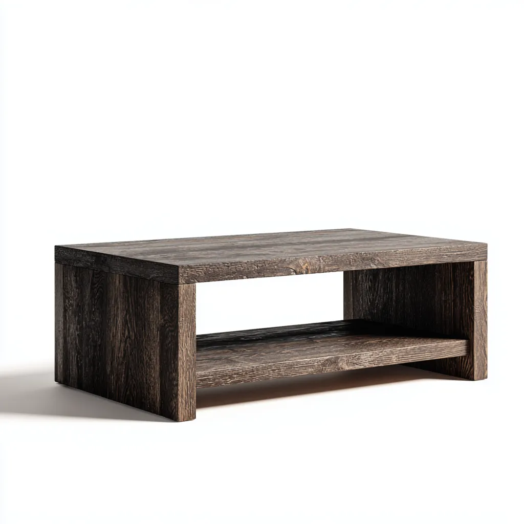 Table basse bois foncé 100x55x42 cm - rectangulaire avec étagère - style moderne naturel-Villaoliq