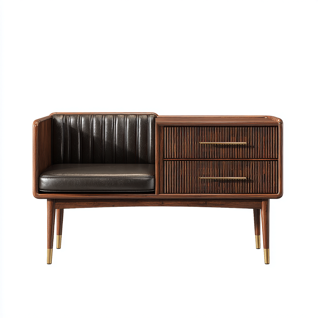 Meuble TV Bois-Cuir 120x40x65 cm - Marron-Noir - Design moderne-Villaoliq