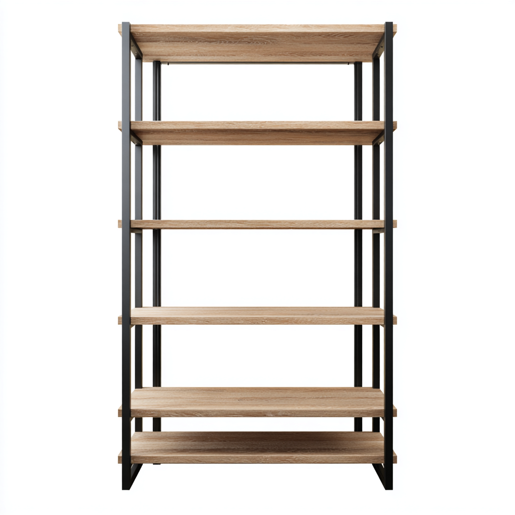 Bibliothèque 80x35x180 cm - bois et métal - marron-noir - design contemporain-Villaoliq