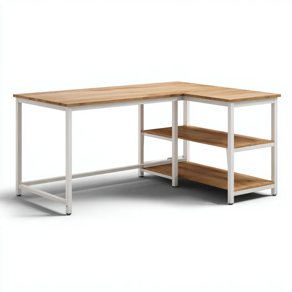 Bureau 150x120x75 cm - bois et métal - marron-blanc - design en angle-Villaoliq