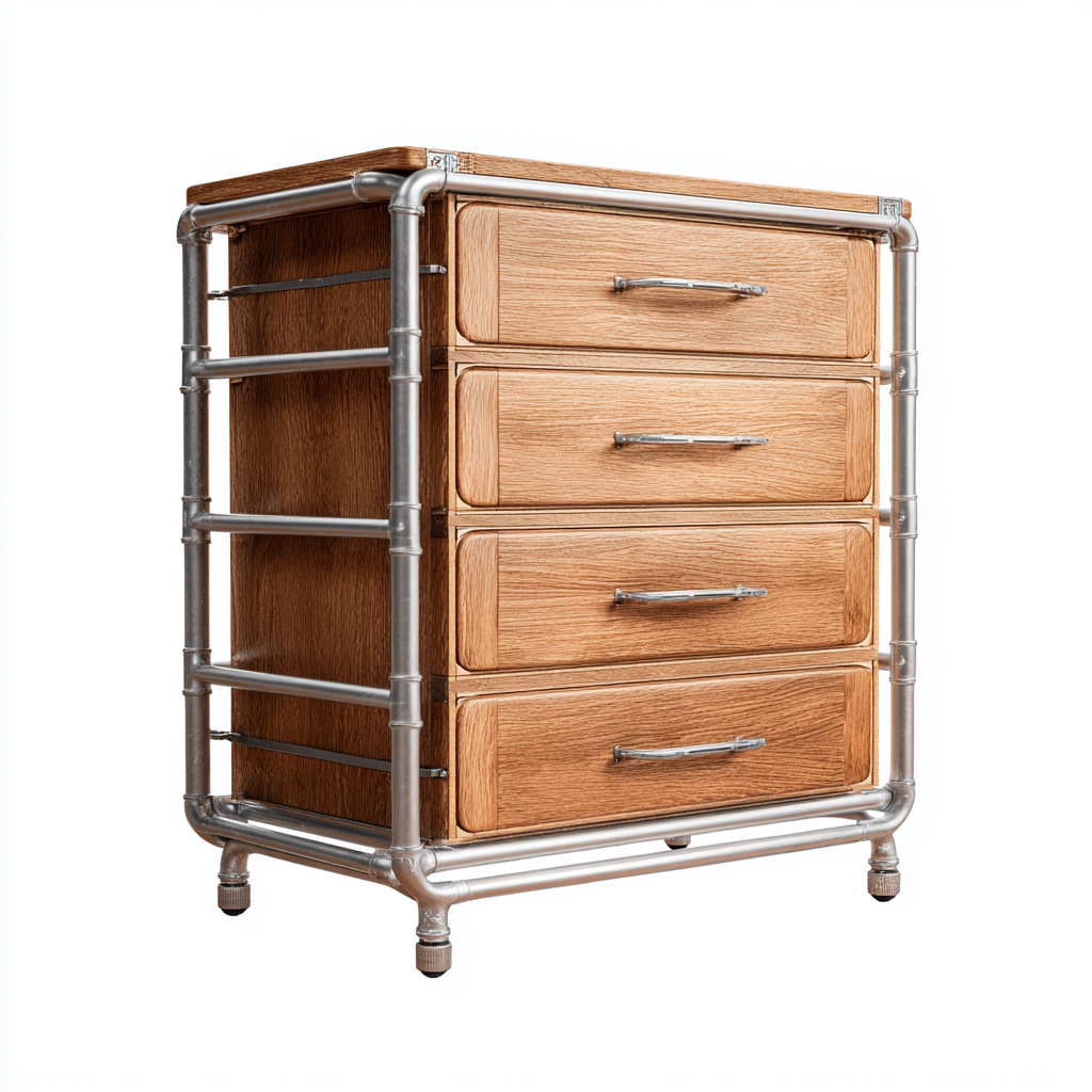 Commode Bois-Métal 70x45x90 cm - Bois naturel-Argent - Design industriel-Villaoliq