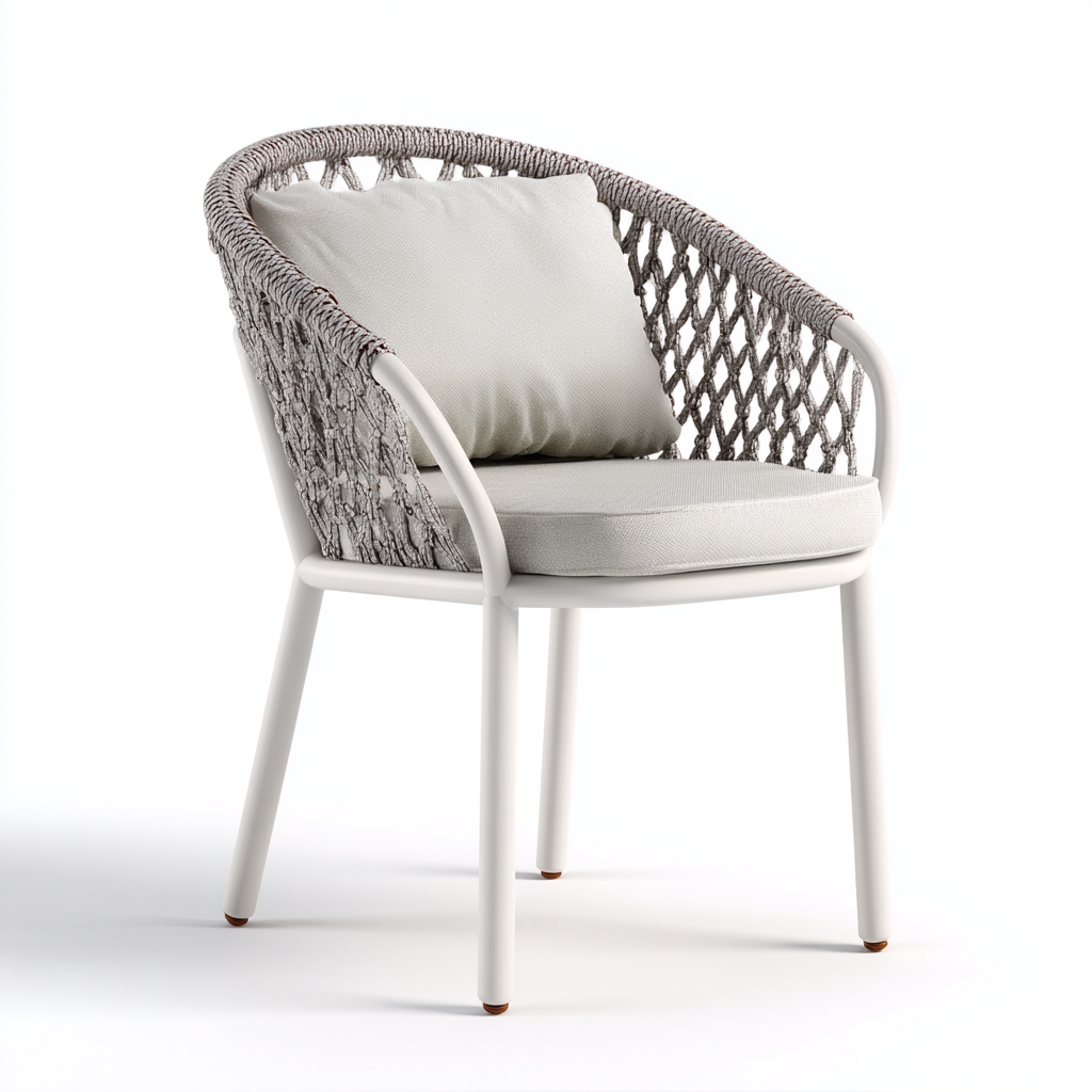 Fauteuil de jardin 60x62x82 cm métal et corde tressée beige - adapté à l'extérieur - design contemporain-Villaoliq
