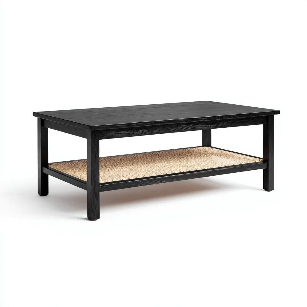 Table basse Bois-Rotan 110x55x45 cm - Noir-Beige - Design moderne-Villaoliq