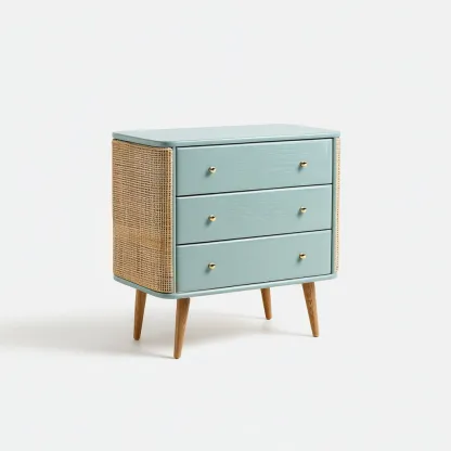 Commode bois rotin 75x38x80 cm - bleu clair - style moderne naturel-Villaoliq