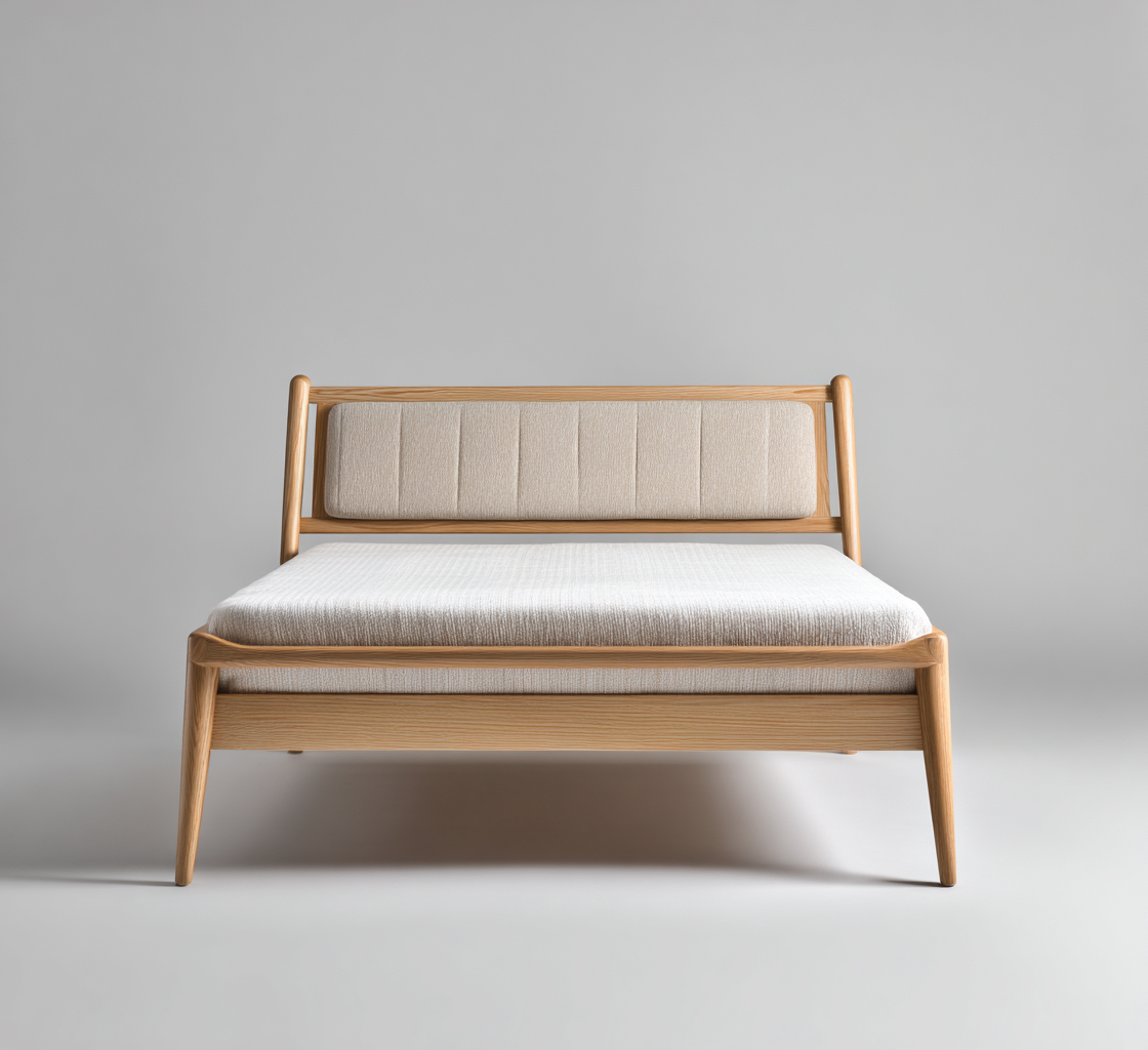 Lit double 200x160x90 cm bois clair et tissu beige - adapté à la chambre - design moderne-Villaoliq