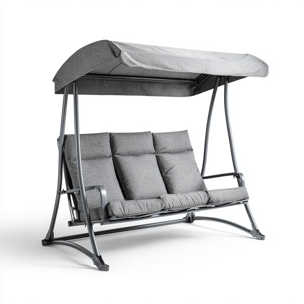 Dondolo de jardin 200x120x165 cm métal et tissu gris - adapté à l'extérieur - design moderne-Villaoliq