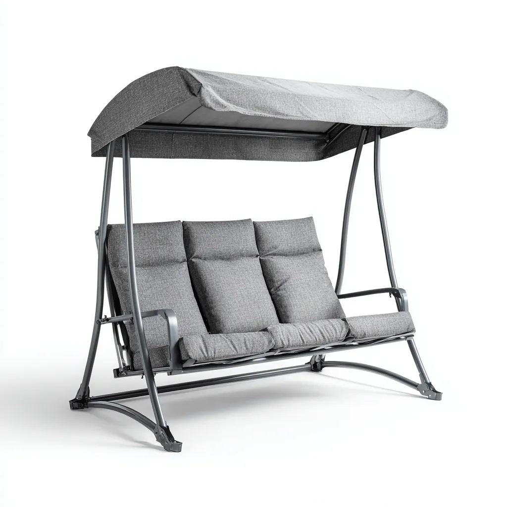 Dondolo de jardin 200x120x165 cm métal et tissu gris - adapté à l'extérieur - design moderne-Villaoliq