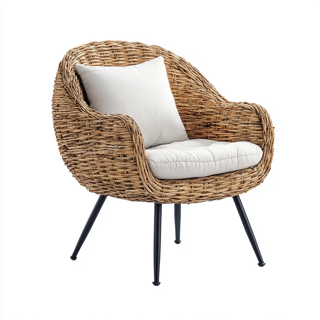 Fauteuil de jardin rotin-métal 70x65x82 cm - design naturel-Villaoliq