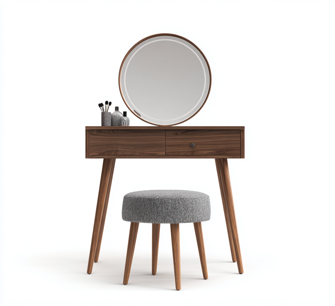 Coiffeuse Bois 90x40x125 cm - Bois naturel-Gris - Style moderne-Villaoliq