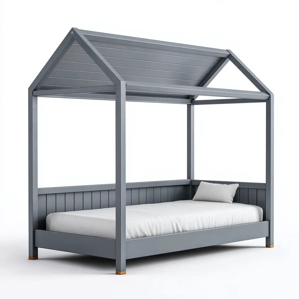 Lit enfant 200x100x170 cm bois gris - adapté à la chambre - design cabane-Villaoliq