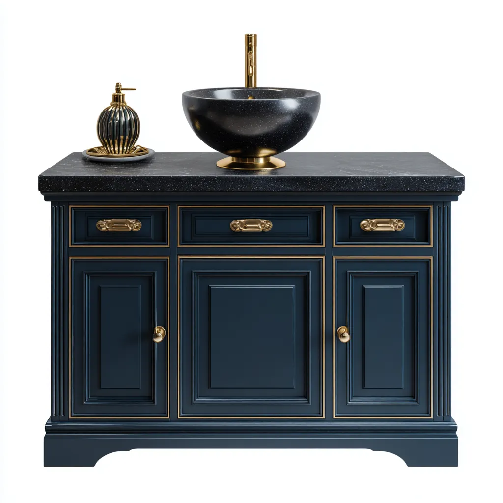 Meuble vasque en bois 110x50x90 cm - bleu nuit - design classique pour salle de bain-Villaoliq