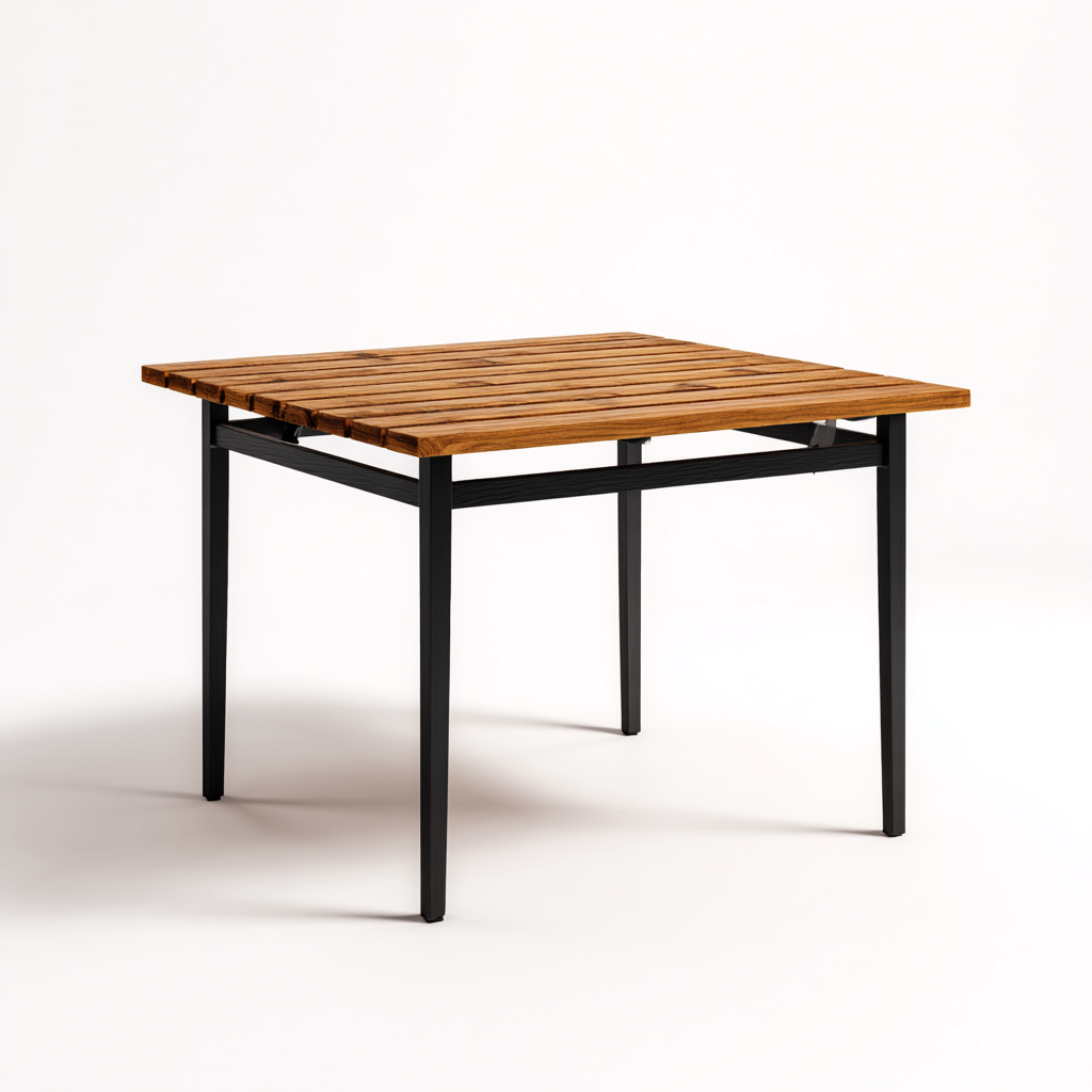 Table de jardin bois et métal 90x90x75 cm - marron-noir - design moderne-Villaoliq