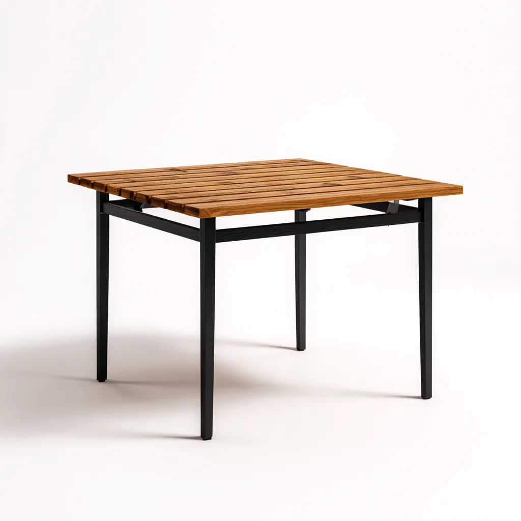 Table de jardin bois et métal 90x90x75 cm - marron-noir - design moderne-Villaoliq