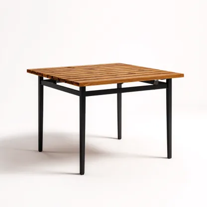 Table de jardin bois et métal 90x90x75 cm - marron-noir - design moderne-Villaoliq
