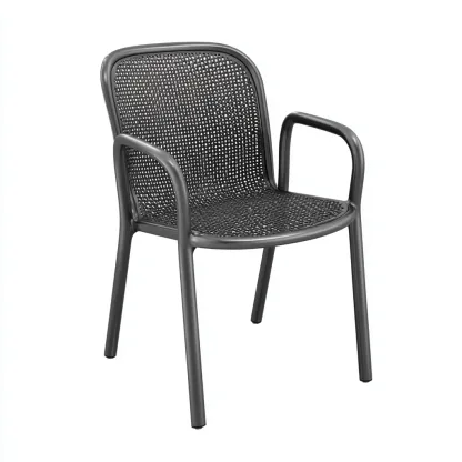 Fauteuil de jardin 55x58x85 cm métal et résine tressée noire - adapté à l'extérieur - design moderne-Villaoliq