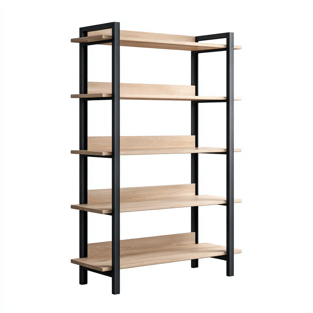 Bibliothèque Métal-Bois 80x30x180 cm - Noir-Bois - Style moderne-Villaoliq