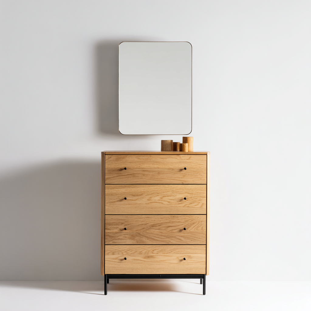 Coiffeuse 80x40x150 cm bois naturel avec miroir - adaptée à la chambre - design minimaliste-Villaoliq