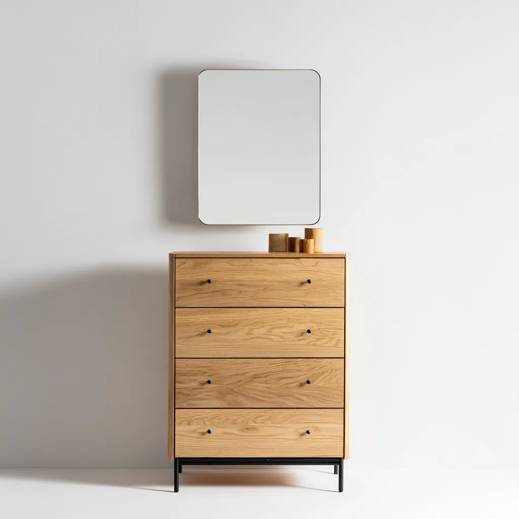 Coiffeuse 80x40x150 cm bois naturel avec miroir - adaptée à la chambre - design minimaliste-Villaoliq