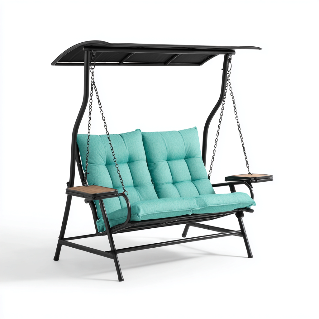 Dondolo de jardin Métal-Tissu 170x110x160 cm - Turquoise - Style moderne-Villaoliq