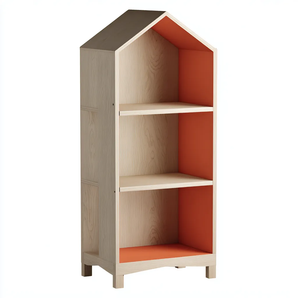 Bibliothèque 60x30x150 cm - bois clair-orange - design moderne-Villaoliq