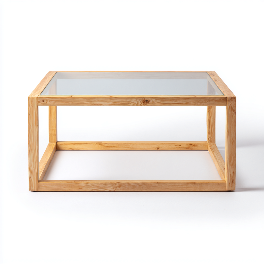 Table basse 90x90x45 cm - bois et verre - marron-translucide - design moderne-Villaoliq