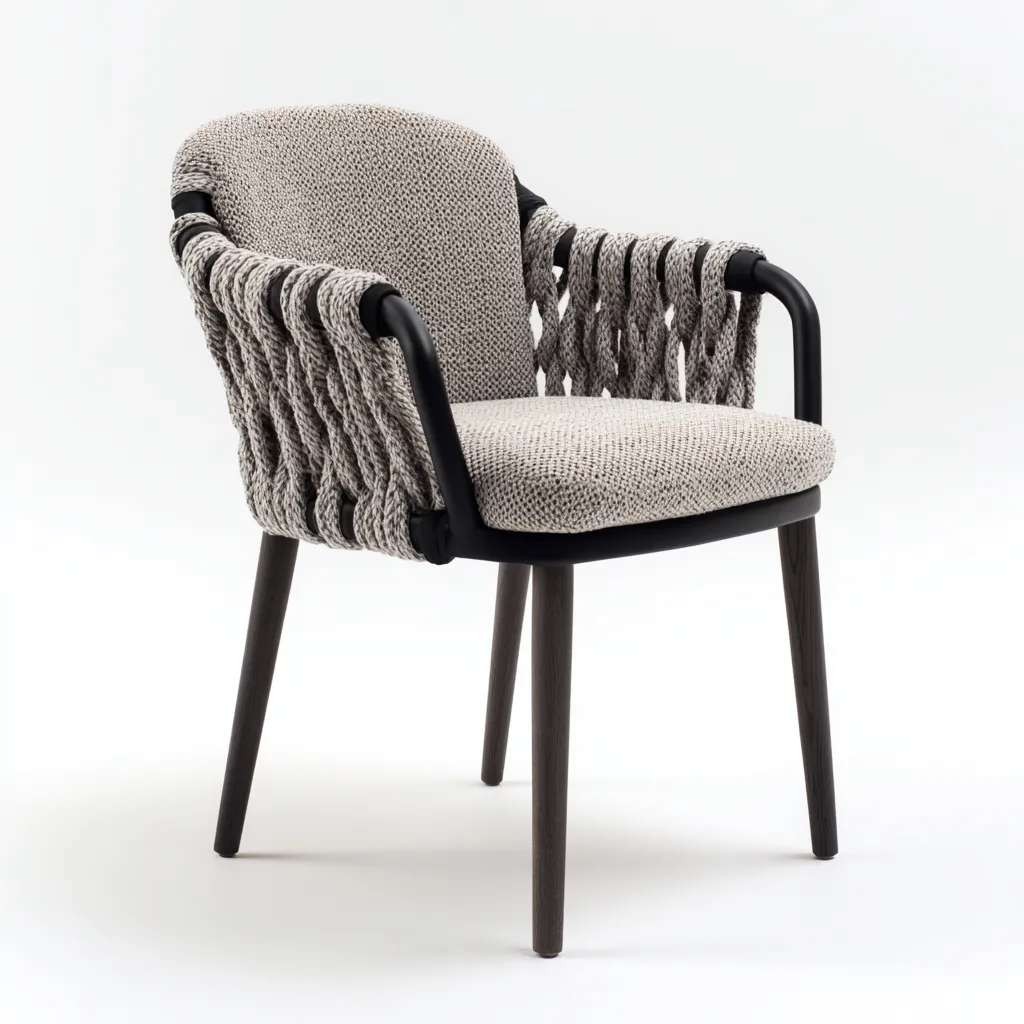 Fauteuil de jardin corde et bois 60x58x82 cm - beige-marron - design moderne-Villaoliq