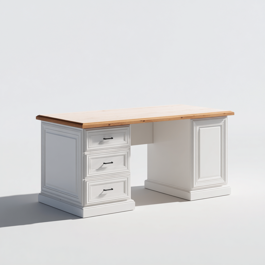 Bureau bois 150x60x75 cm - blanc-bois naturel - style classique pour bureau-Villaoliq