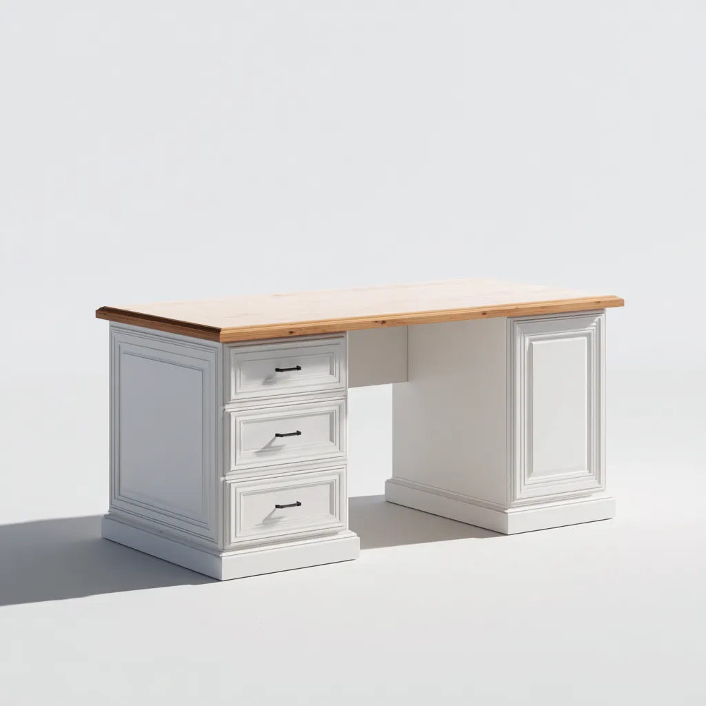 Bureau bois 150x60x75 cm - blanc-bois naturel - style classique pour bureau-Villaoliq