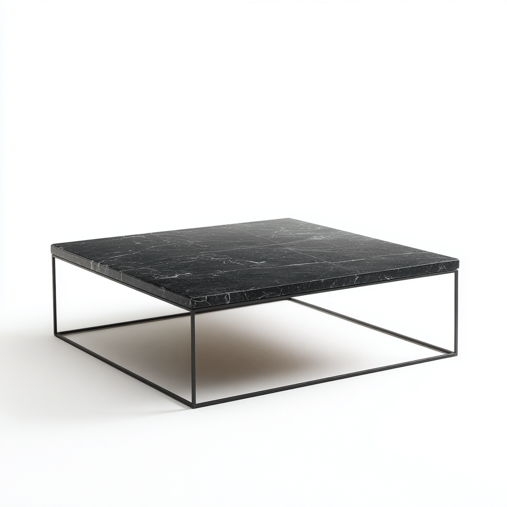 Table basse marbre métal 100x100x30 cm - noir - style moderne-Villaoliq