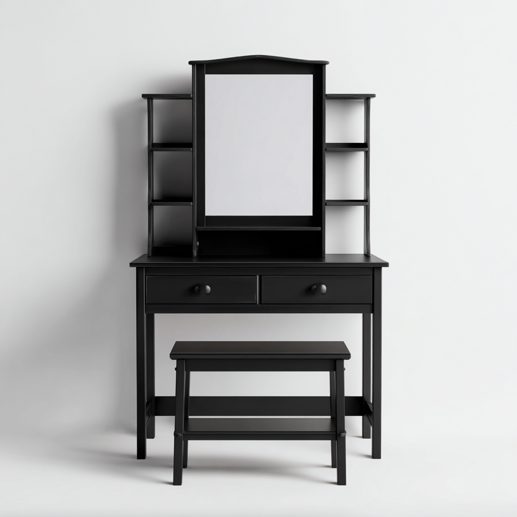 Coiffeuse bois 100x40x150 cm - noir - design classique-Villaoliq