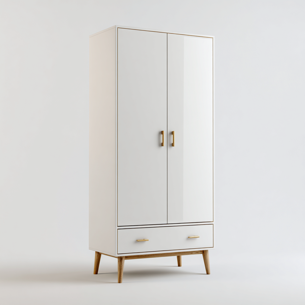 Armoire blanc panneaux bois 90x50x175 cm - design moderne-Villaoliq