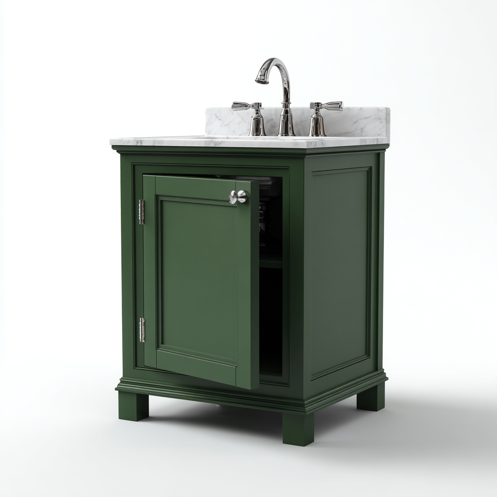 Meuble vasque 63x48x87 cm - vert-blanc marbre - style classique-Villaoliq