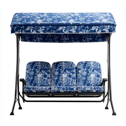 Dondolo de jardin 200x120x170 cm - bleu imprimé - design moderne-Villaoliq