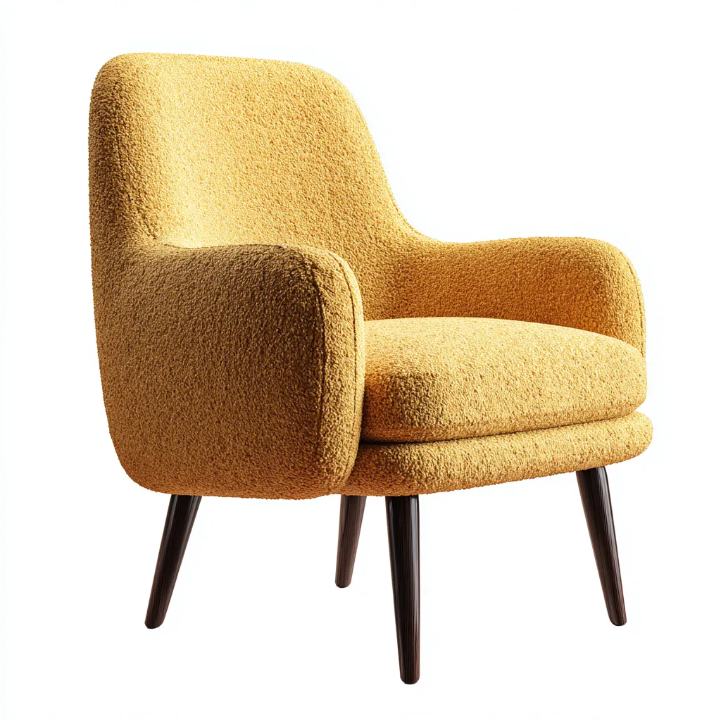 Fauteuil tissu bouclé 75x78x88 cm - jaune-bois - style moderne-Villaoliq