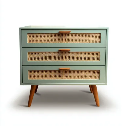 Commode bois-rotin 70x40x75 cm - vert - style vintage-Villaoliq