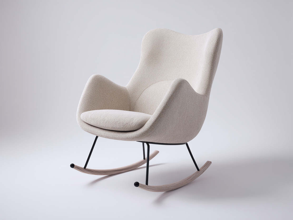 Fauteuil à bascule en tissu 78x85x105 cm - beige-noir-bois naturel - fauteuil de détente au style contemporain-Graceix