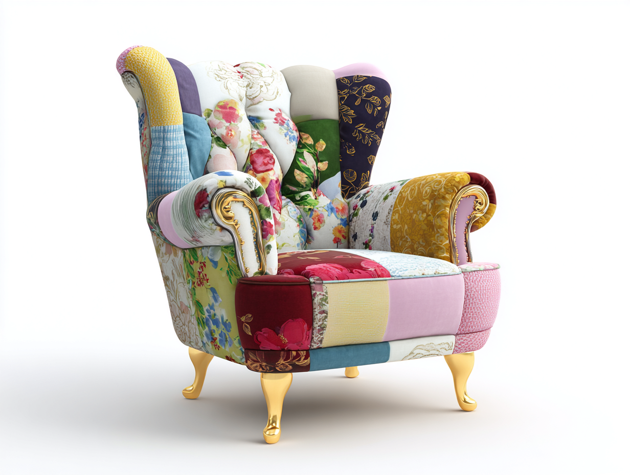 Fauteuil en tissu patchwork 85x90x105 cm - Multicolore - Adapté au salon - Style artistique-Graceix